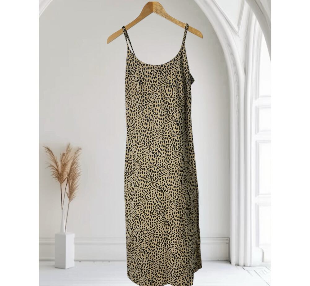 Lemmie New York 90s Y2k Linen Leopard Print Sleeveless Sexy Maxi Dress Size 6